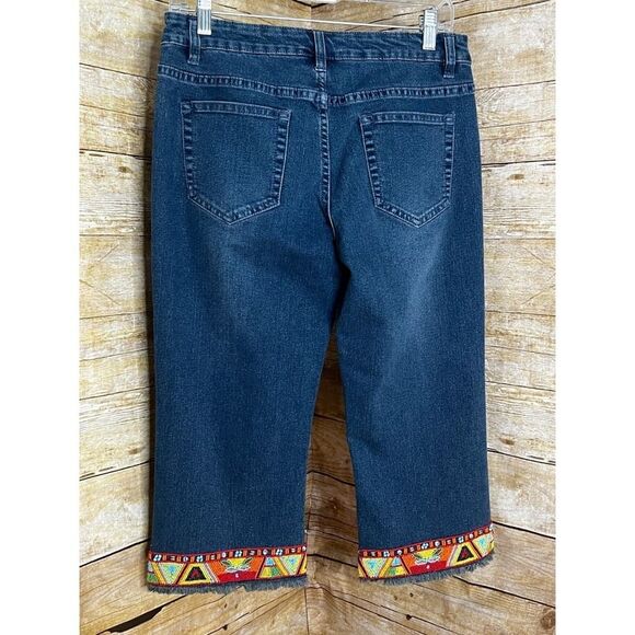 A.Z.I NWT ARTSIE BRIGHT BEADED COLORFUL RAW HEM WIDE LEG BOUTIQUE CAPRI JEANS - Picture 2 of 6